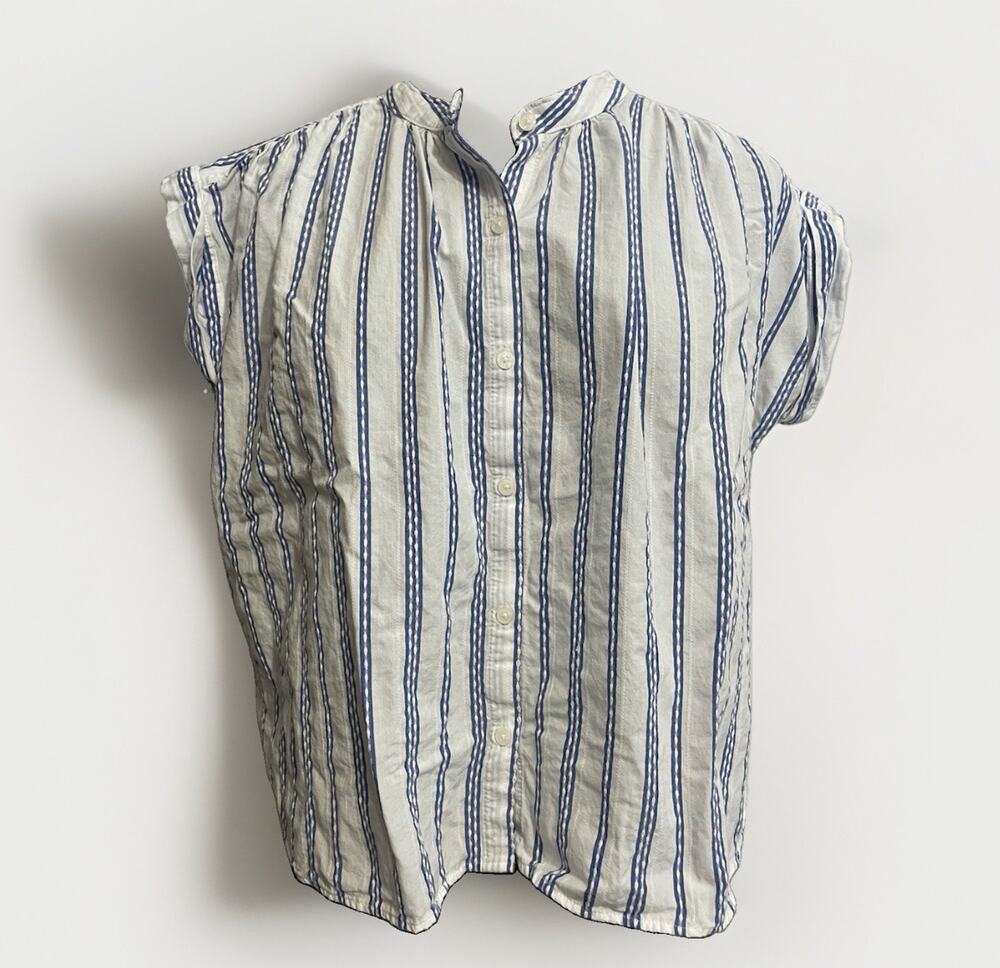 Loft Striped Everyday Dolman Shirt Size Medium Blue White Cotton Coastal Casual